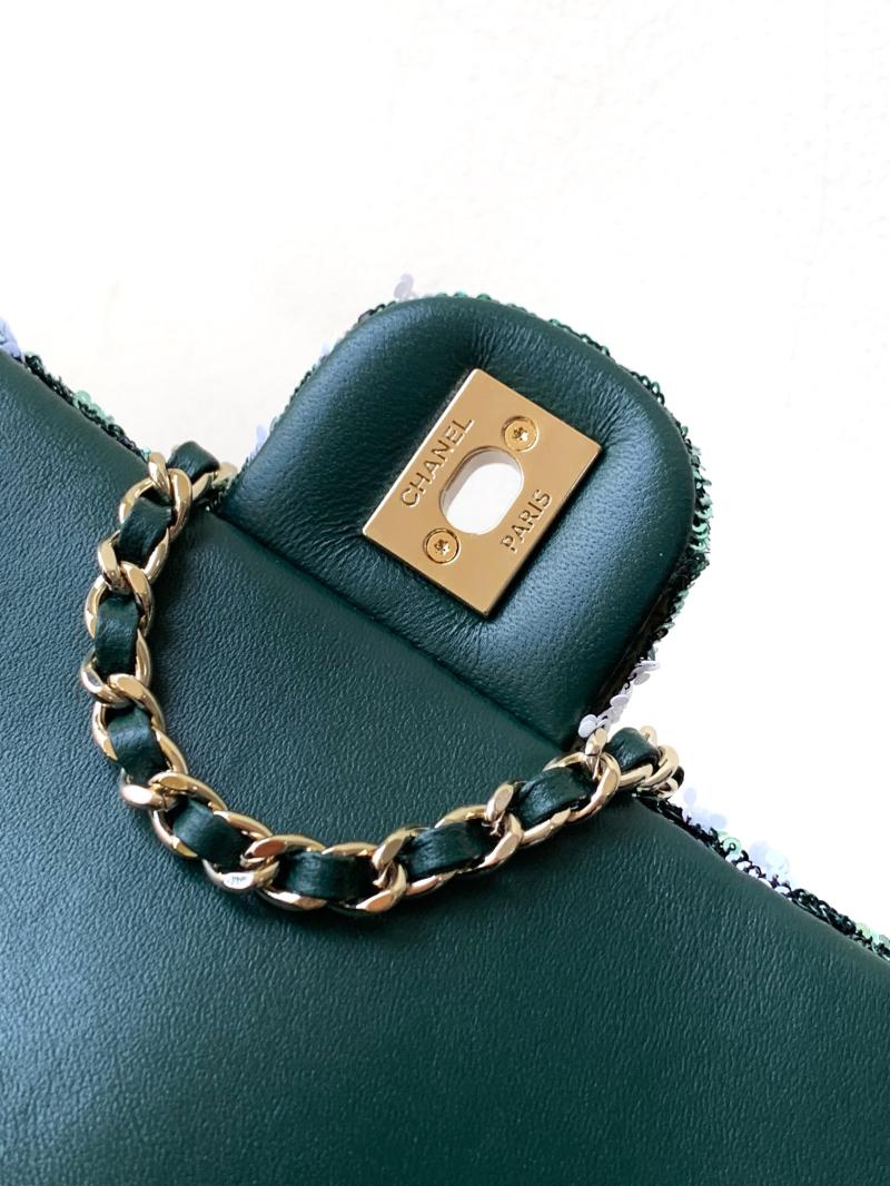 Small Chanel Sequins Flap Bag Green AS70201