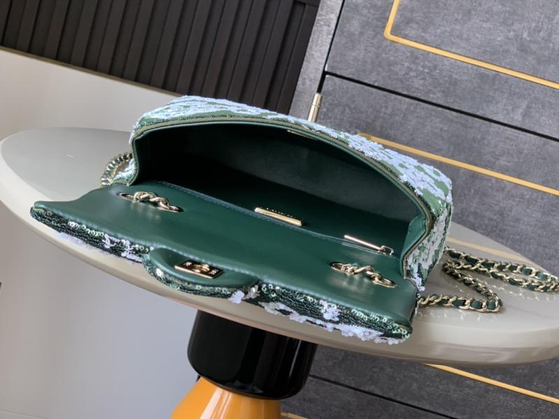 Small Chanel Sequins Flap Bag Green AS70201