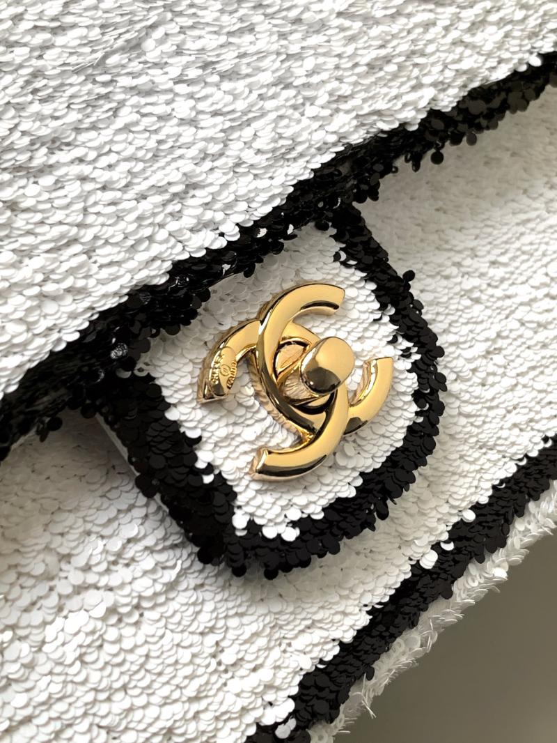 Small Chanel Sequins Flap Bag White CF25071