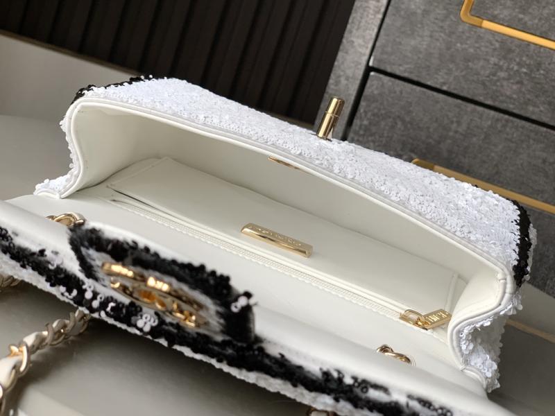 Small Chanel Sequins Flap Bag White CF25071