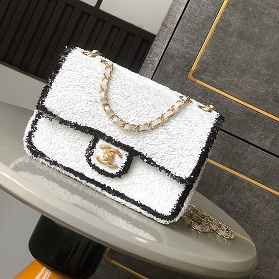 Small Chanel Sequins Flap Bag White CF25071