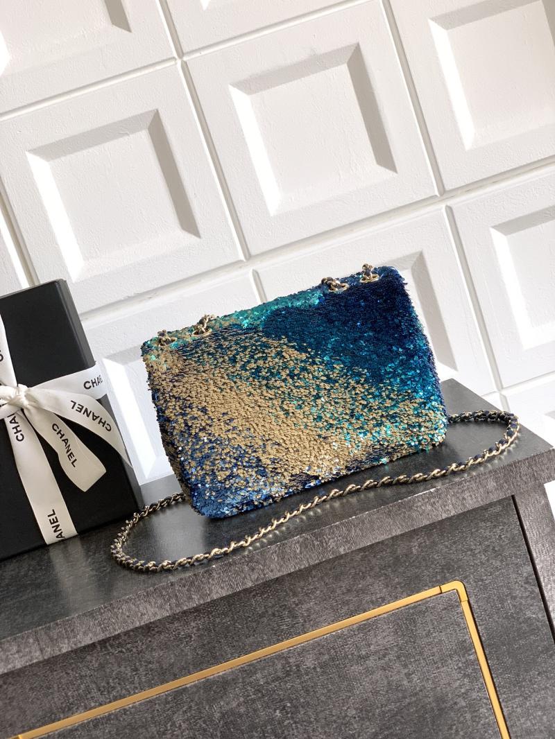 Small Chanel Sequins Shoulder Bag Blue CF2507