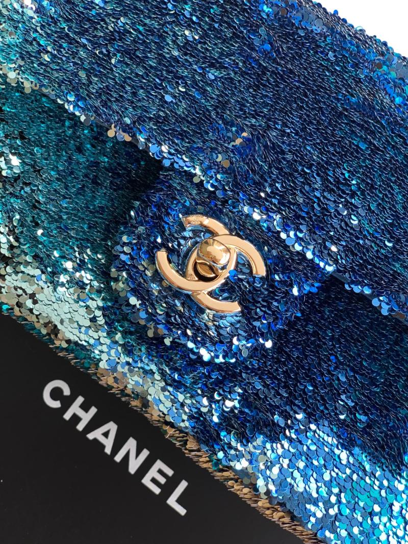 Small Chanel Sequins Shoulder Bag Blue CF2507