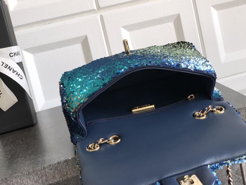 Small Chanel Sequins Shoulder Bag Blue CF2507