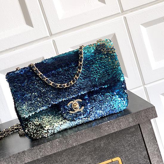 Small Chanel Sequins Shoulder Bag Blue CF2507