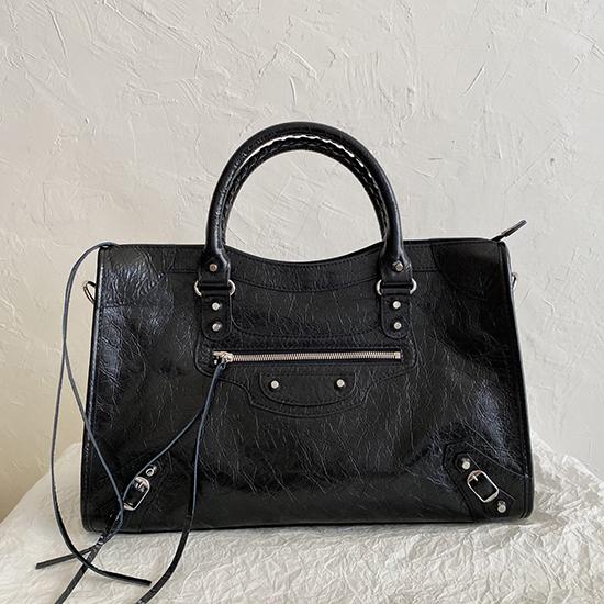 Balenciaga Le City Medium Bag Black with Silver 797786