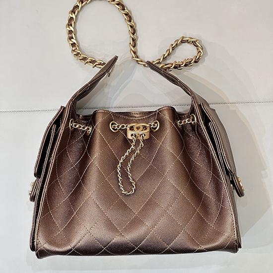 CHANEL 25 Small Handbag Dark Gold AS5293