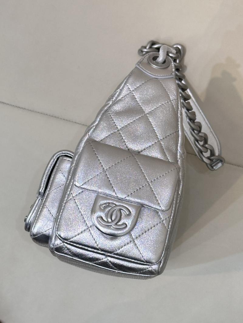 Chanel Lambskin Hobo Bag Silver AS5339