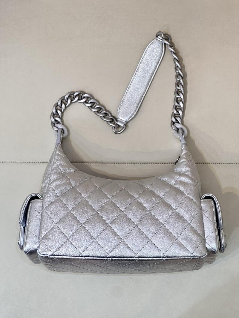 Chanel Lambskin Hobo Bag Silver AS5339