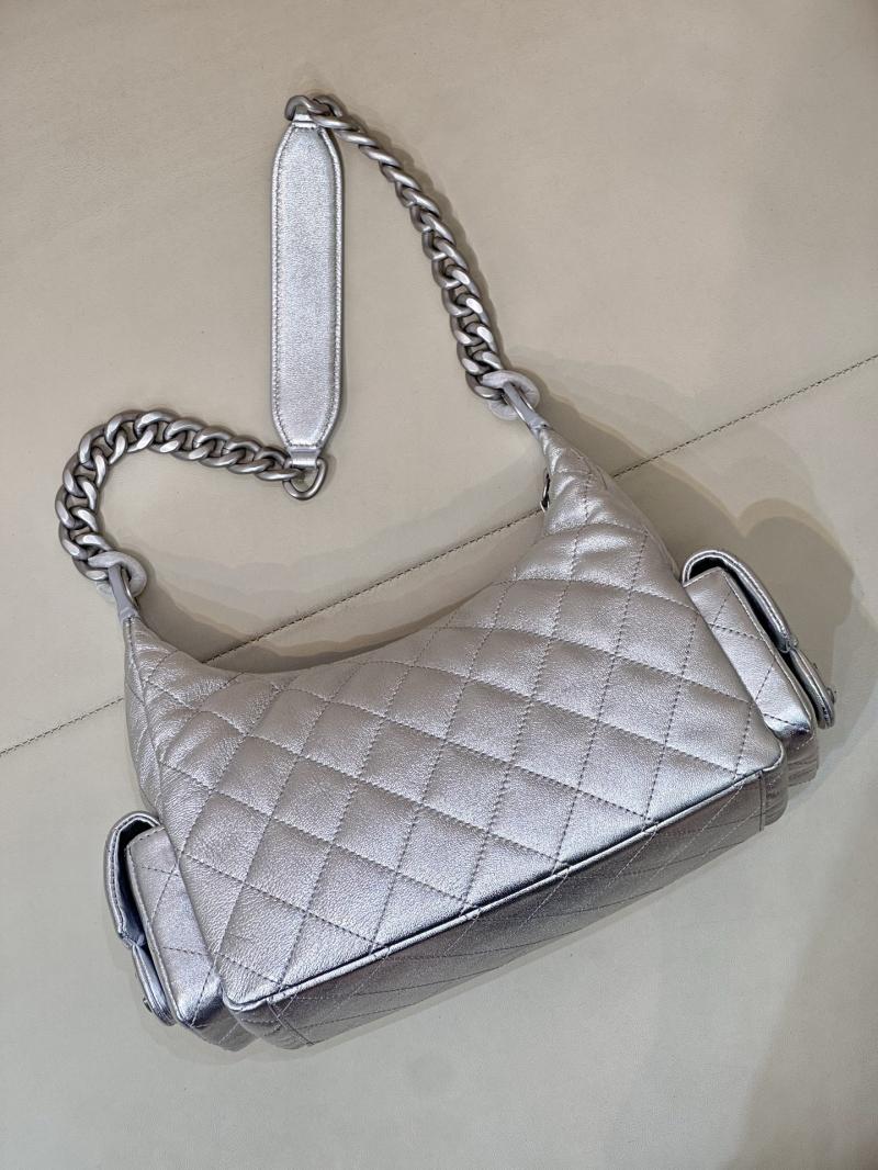 Chanel Lambskin Hobo Bag Silver AS5339
