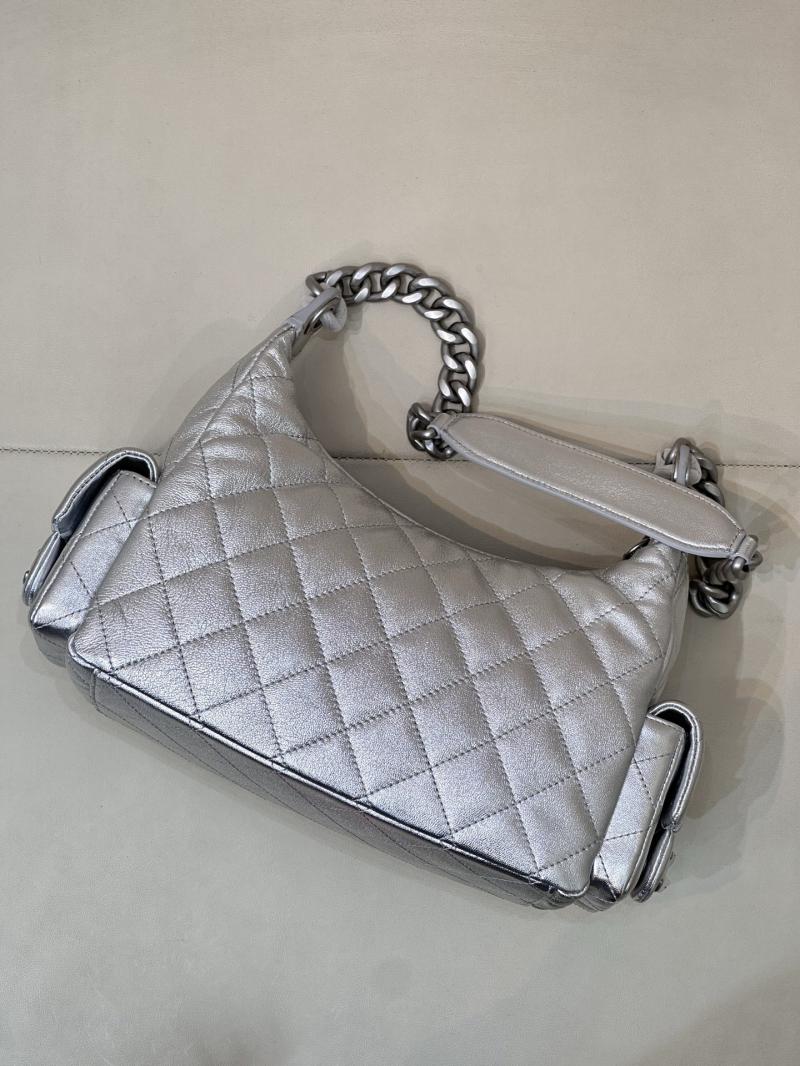 Chanel Lambskin Hobo Bag Silver AS5339