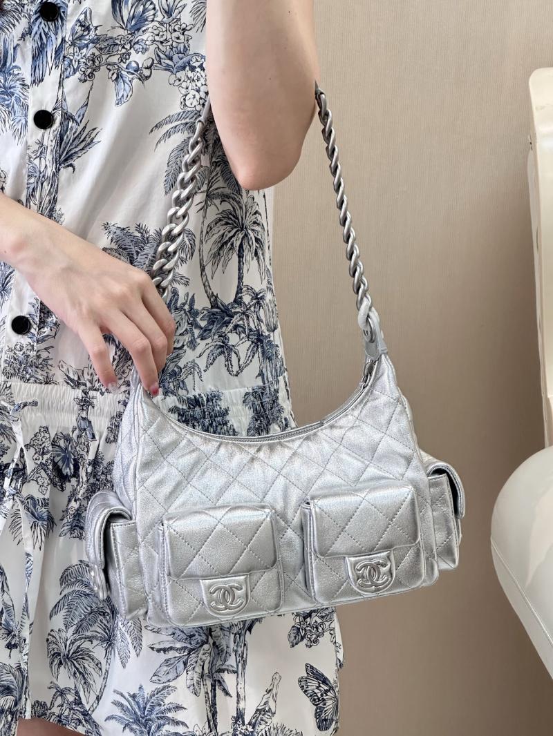 Chanel Lambskin Hobo Bag Silver AS5339