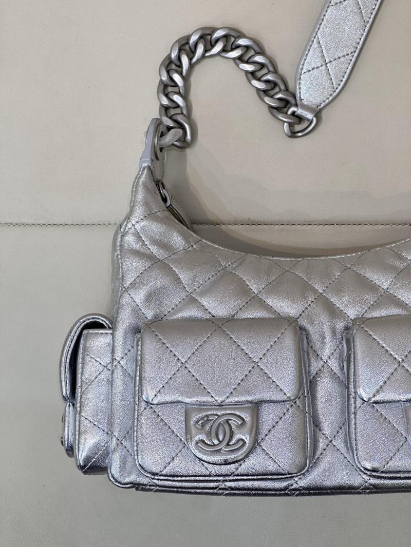 Chanel Lambskin Hobo Bag Silver AS5339