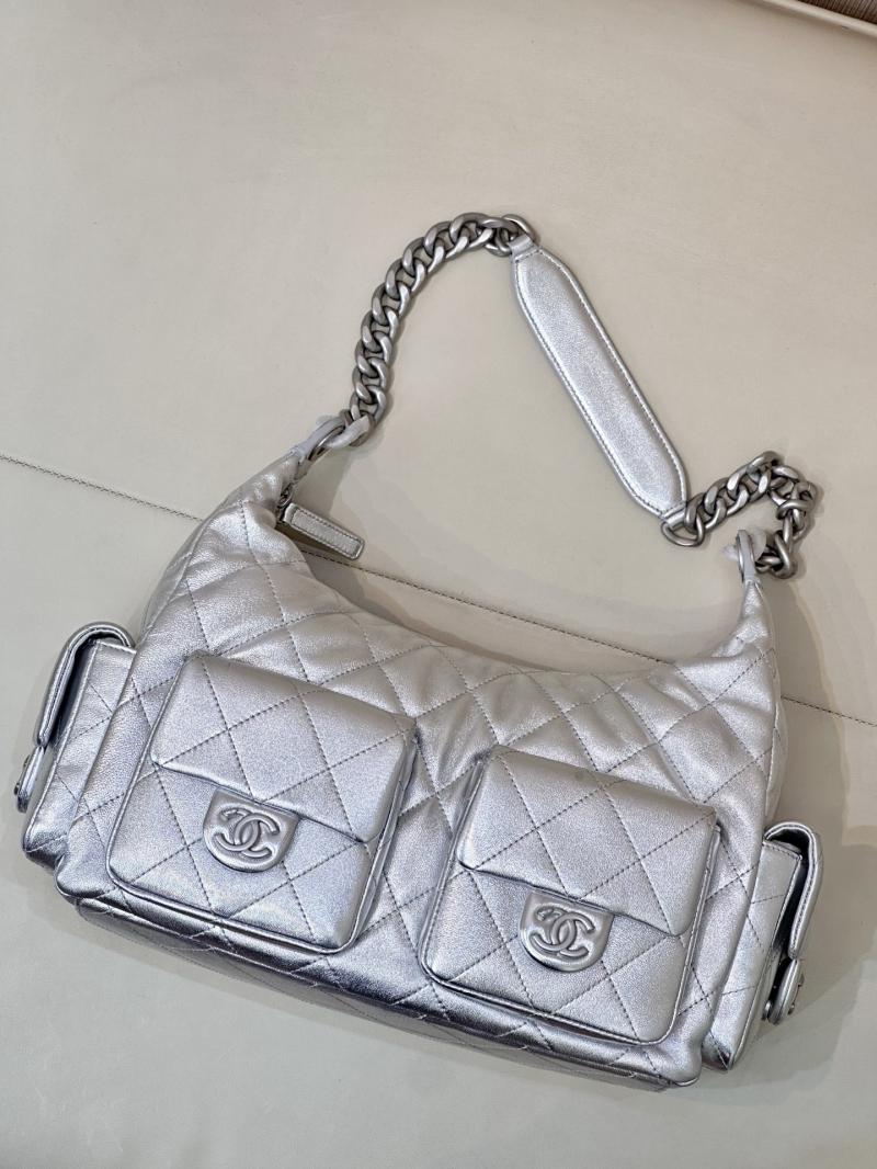 Chanel Lambskin Large Hobo Bag Silver AS5302