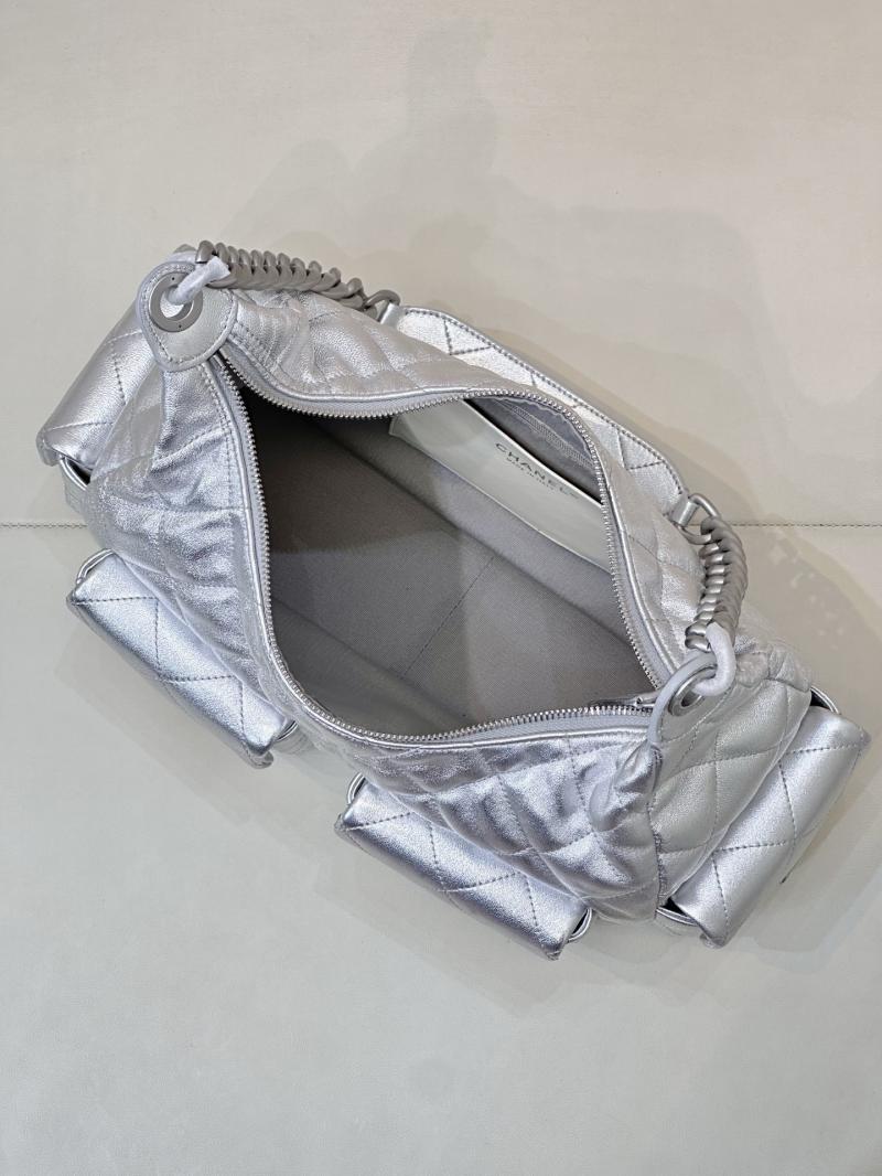 Chanel Lambskin Large Hobo Bag Silver AS5302