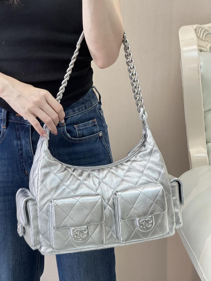 Chanel Lambskin Large Hobo Bag Silver AS5302