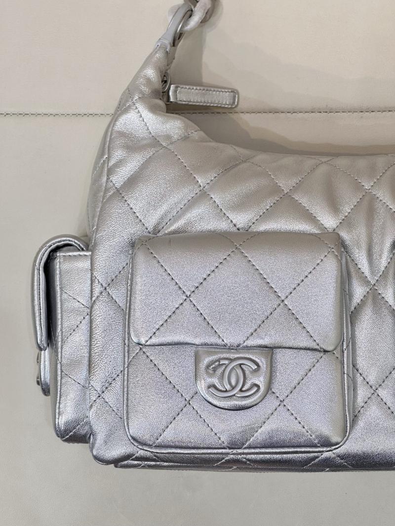 Chanel Lambskin Large Hobo Bag Silver AS5302