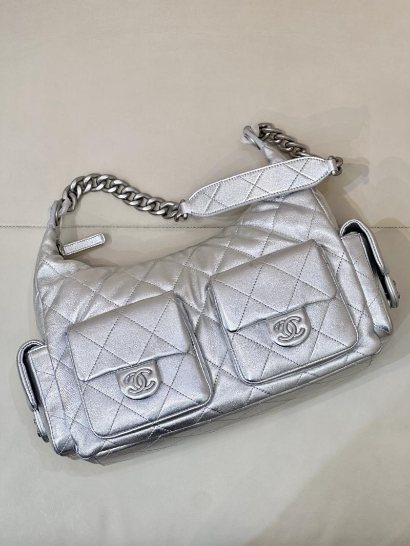 Chanel Lambskin Large Hobo Bag Silver AS5302