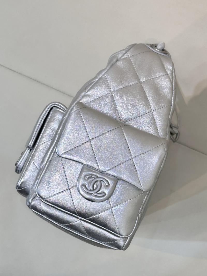 Chanel Lambskin Large Hobo Bag Silver AS5302