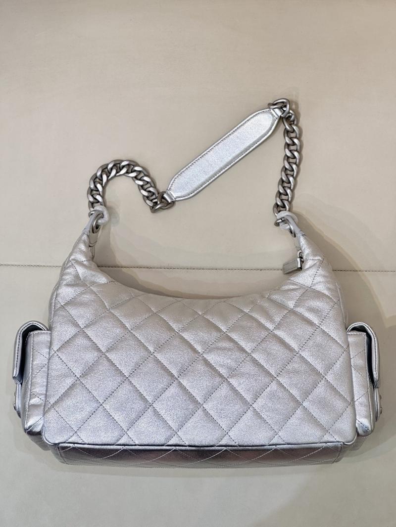 Chanel Lambskin Large Hobo Bag Silver AS5302