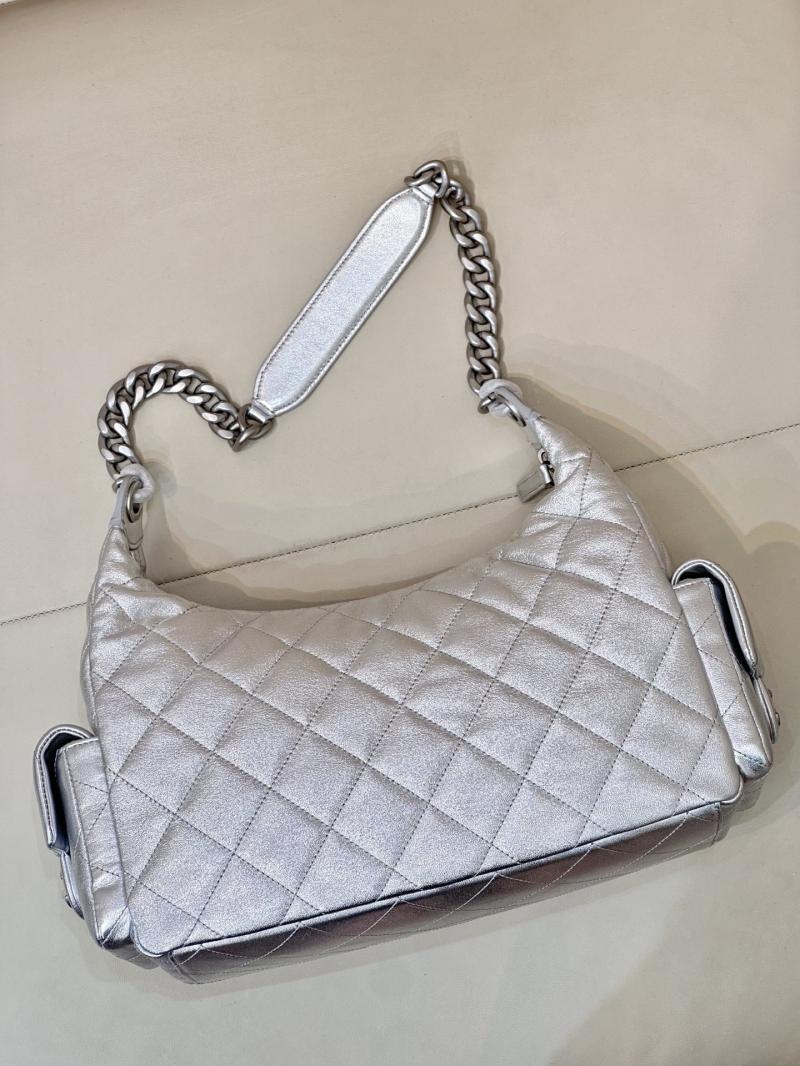 Chanel Lambskin Large Hobo Bag Silver AS5302
