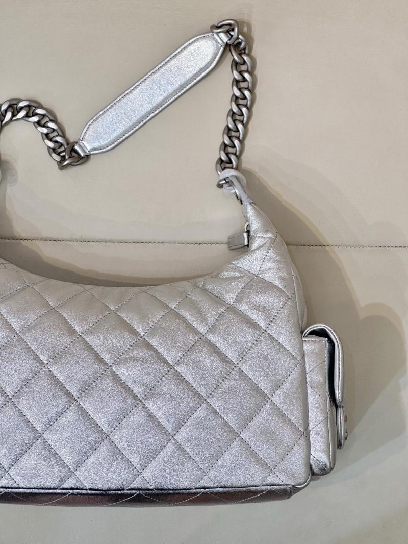 Chanel Lambskin Large Hobo Bag Silver AS5302