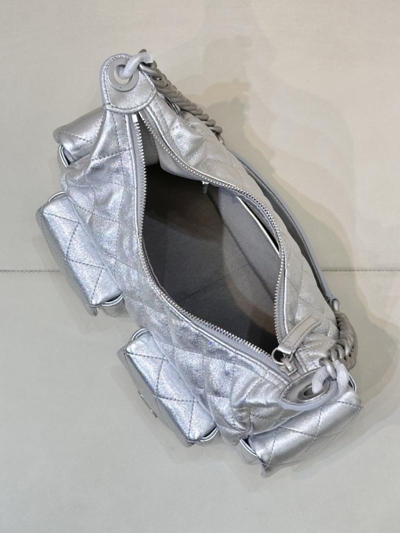 Chanel Lambskin Large Hobo Bag Silver AS5302