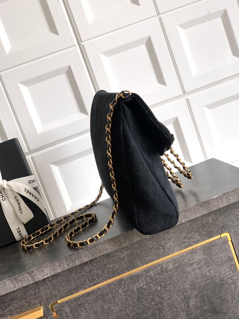Chanel Large Suede Shoulder Bag Black AS81701
