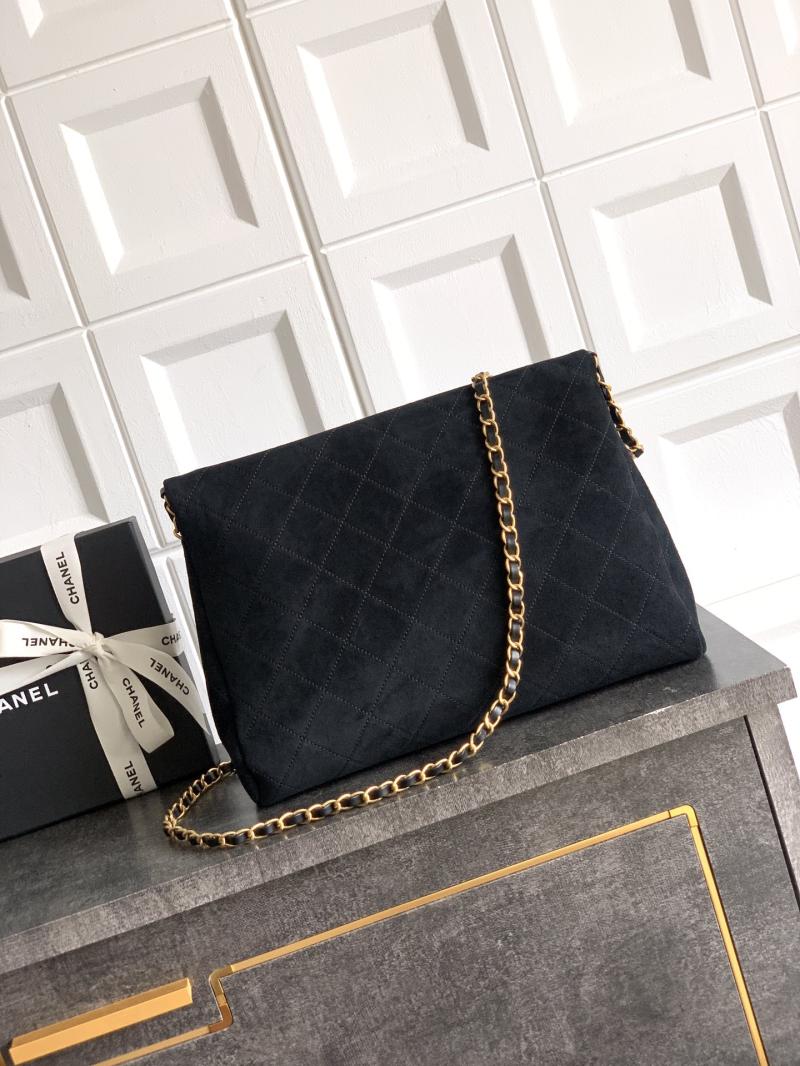 Chanel Large Suede Shoulder Bag Black AS81701