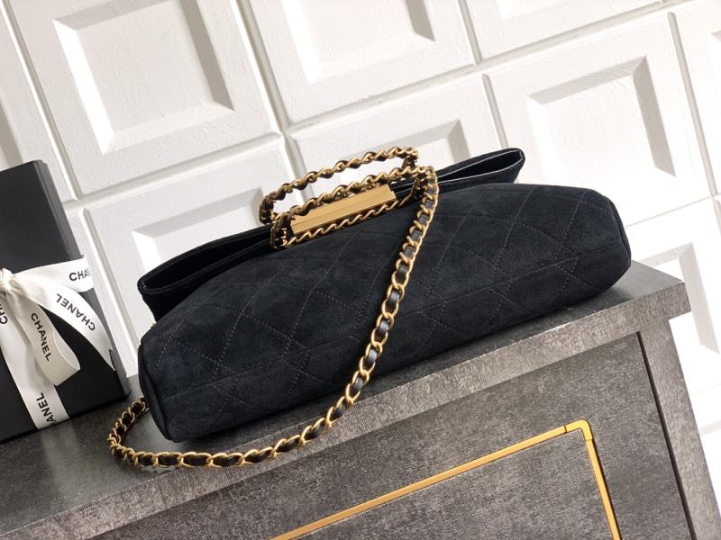 Chanel Large Suede Shoulder Bag Black AS81701