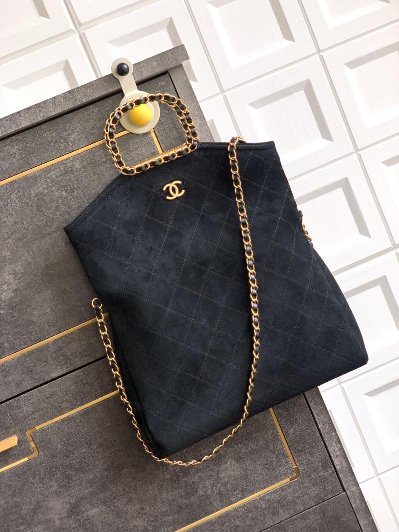 Chanel Large Suede Shoulder Bag Black AS81701