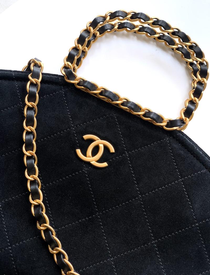 Chanel Large Suede Shoulder Bag Black AS81701