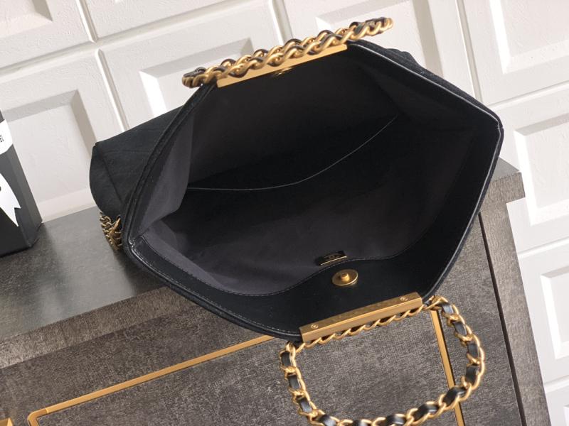 Chanel Large Suede Shoulder Bag Black AS81701