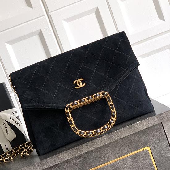 Chanel Large Suede Shoulder Bag Black AS81701