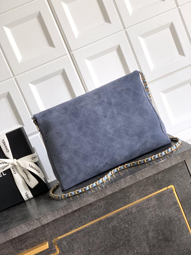 Chanel Large Suede Shoulder Bag Blue AS81701