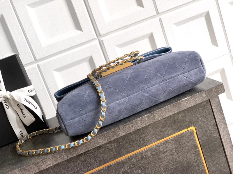 Chanel Large Suede Shoulder Bag Blue AS81701