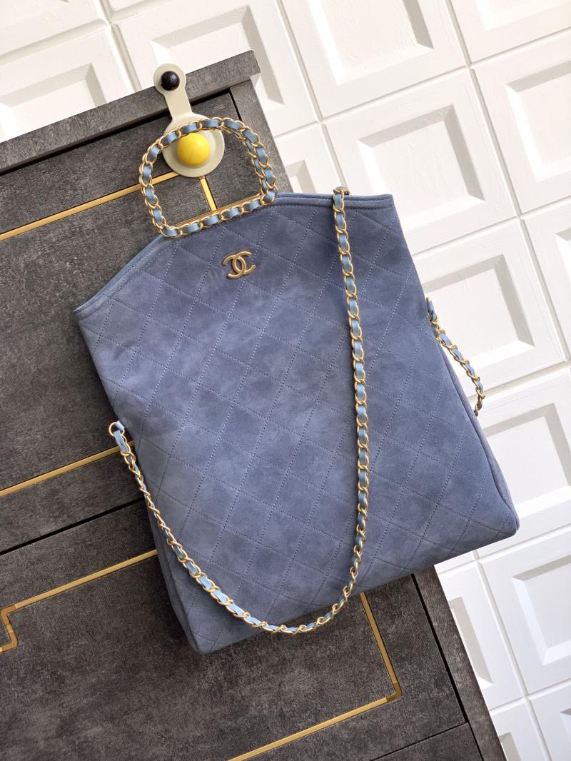 Chanel Large Suede Shoulder Bag Blue AS81701