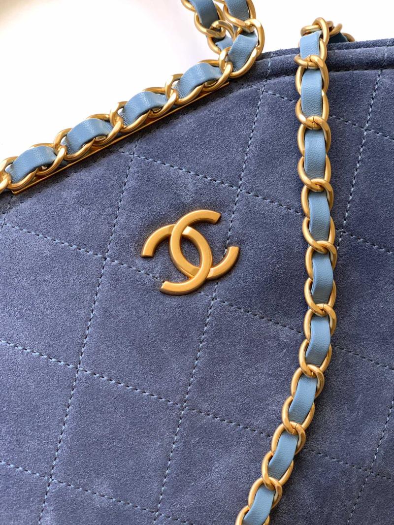Chanel Large Suede Shoulder Bag Blue AS81701