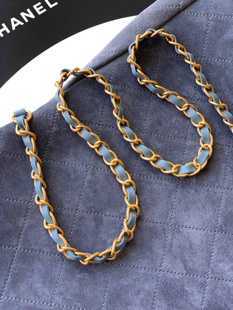 Chanel Large Suede Shoulder Bag Blue AS81701
