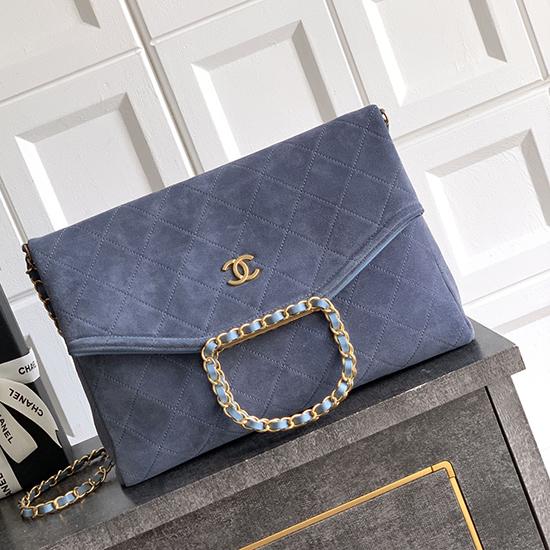 Chanel Large Suede Shoulder Bag Blue AS81701