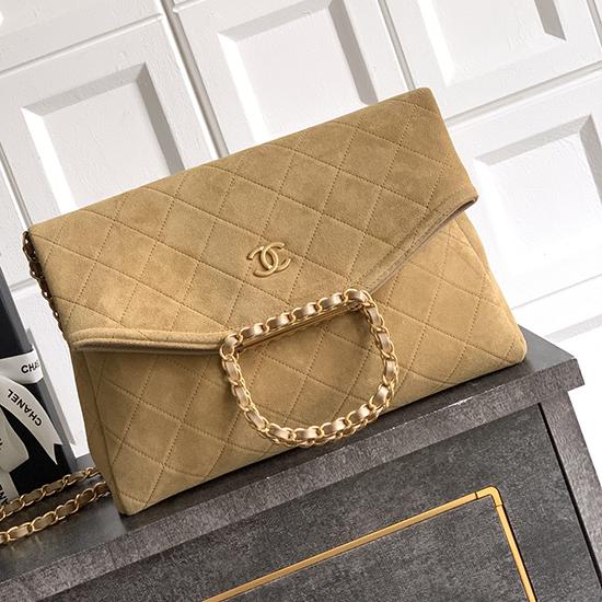 Chanel Large Suede Shoulder Bag Camel AS81701