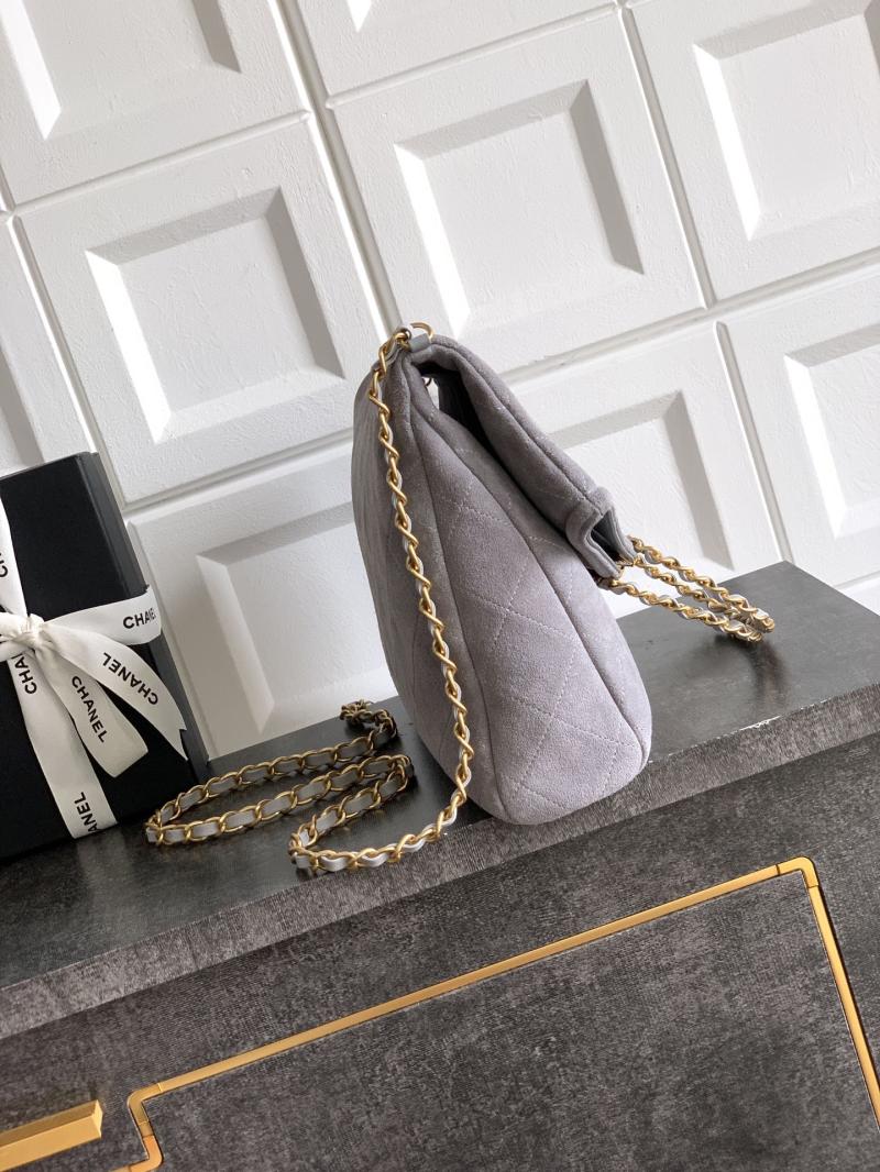 Chanel Large Suede Shoulder Bag Grey AS81701