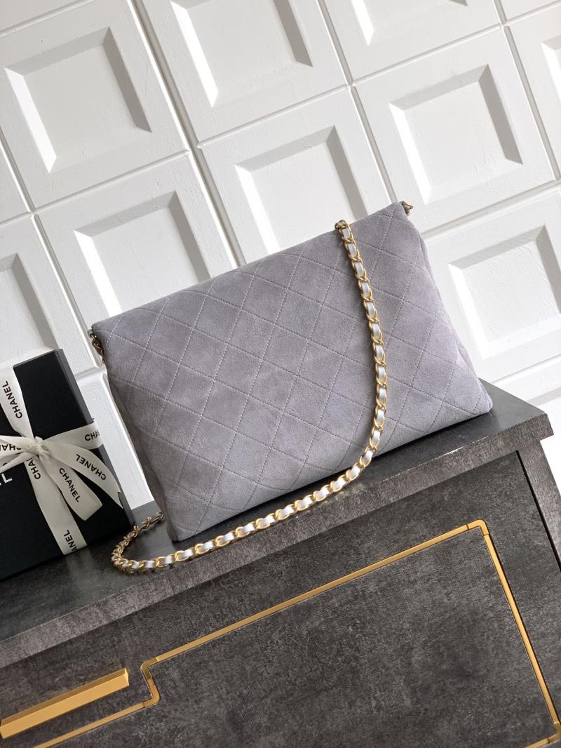 Chanel Large Suede Shoulder Bag Grey AS81701