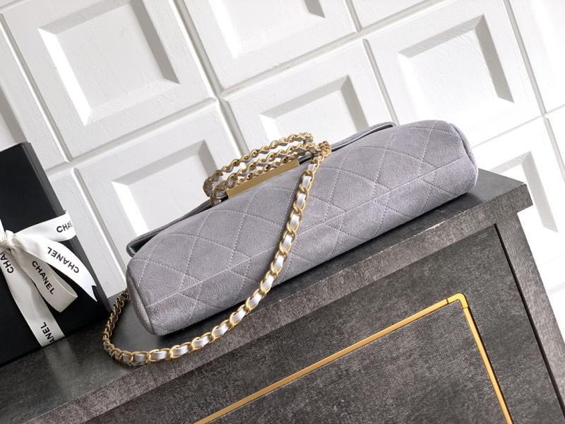 Chanel Large Suede Shoulder Bag Grey AS81701