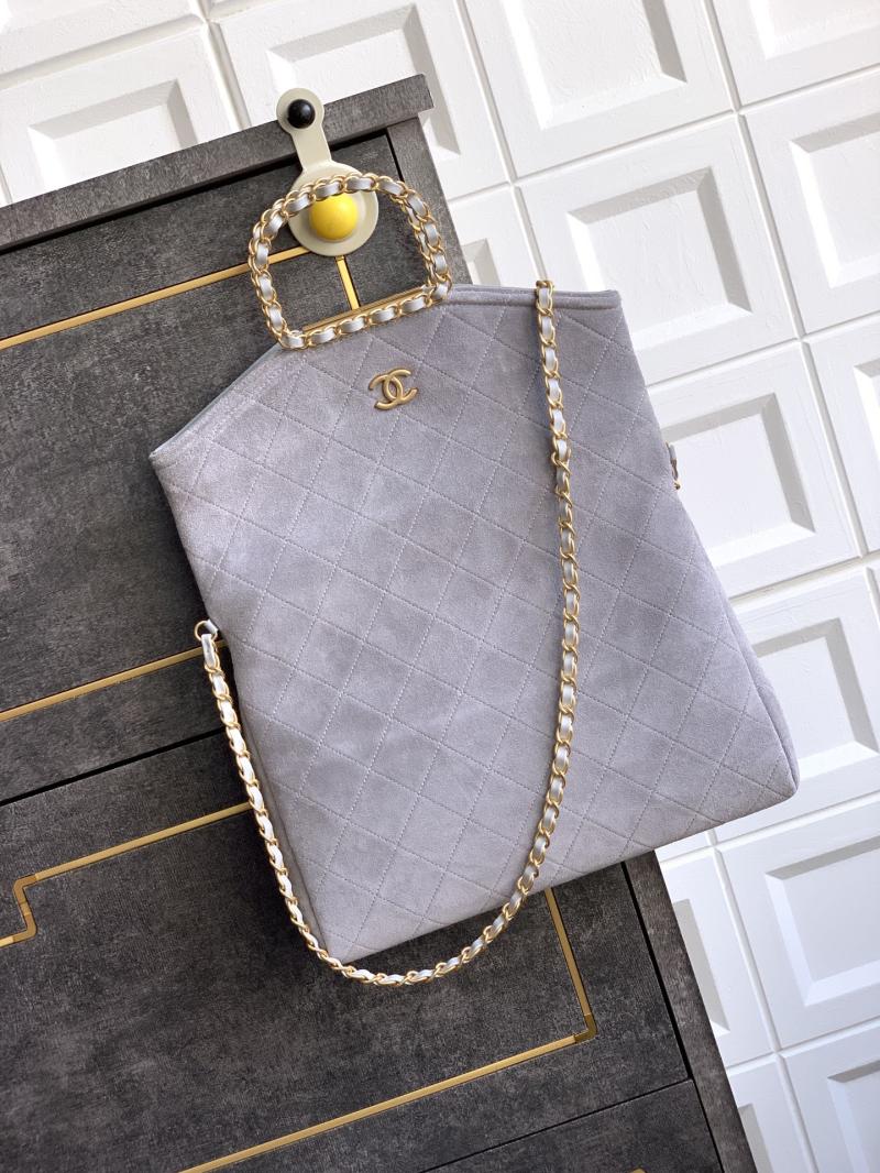 Chanel Large Suede Shoulder Bag Grey AS81701