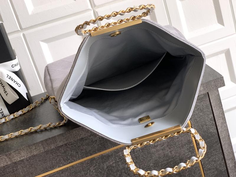 Chanel Large Suede Shoulder Bag Grey AS81701
