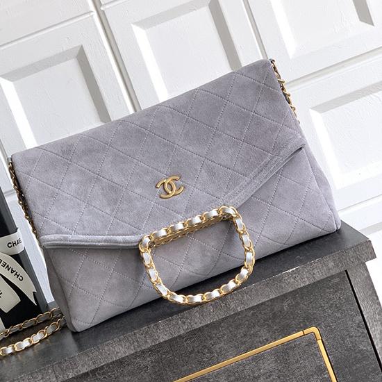Chanel Large Suede Shoulder Bag Grey AS81701