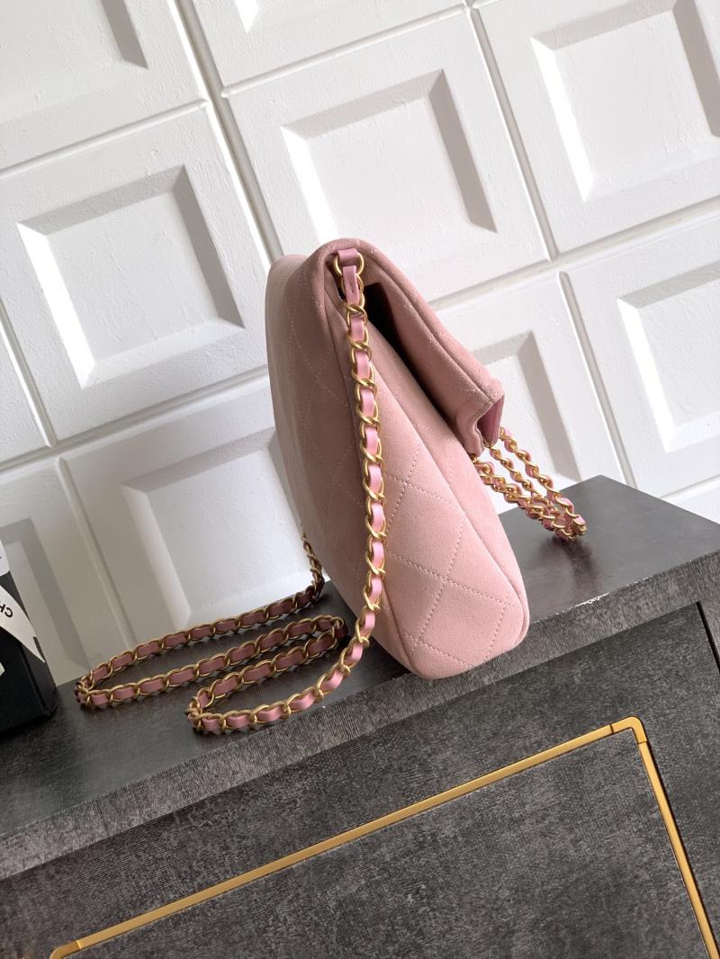 Chanel Large Suede Shoulder Bag Pink AS81701