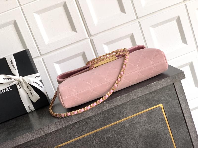 Chanel Large Suede Shoulder Bag Pink AS81701