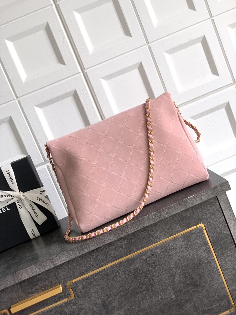 Chanel Large Suede Shoulder Bag Pink AS81701